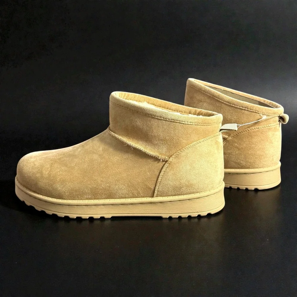 SO Goods for Life Womens Mini Ankle Boots Tan Faux Suede Faux Fur Lined Size 10